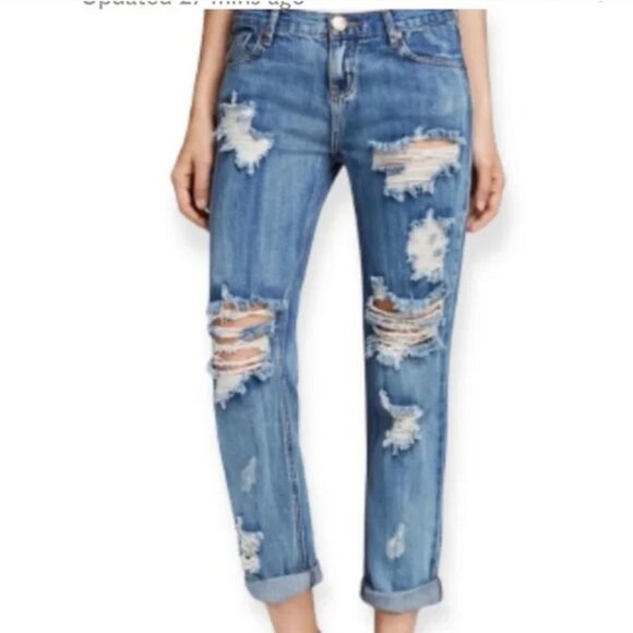 ONE TEASPOON Awesome Baggies Jeans Size 24 Bue Destroyed Distressed Low Waist - Picture 1 of 16